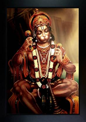 CrowdHall Hanuman JI Photo Frame | Bajrangbali Photo Frame Digital Reprint 13.5 inch x 10 inch Painting