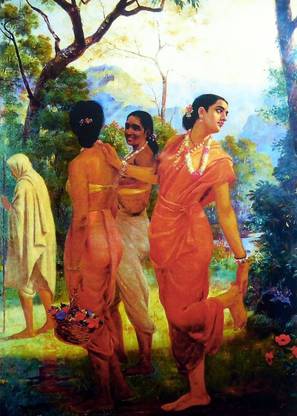 DecorAdventures *Shakuntala with her Companions (1870)* by Raja Ravi Varma. Canvas Digital Reprint 18 inch x 14 inch Painting