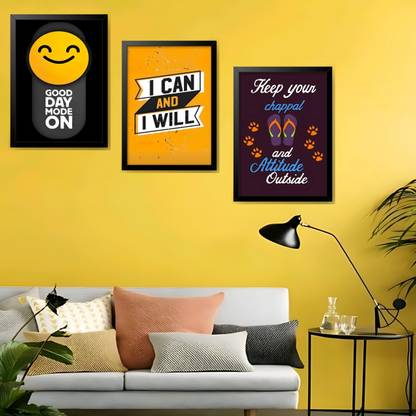 shree Ghanshyam handicraft Slogan wall art with frame set of 3 A4 size Digital Reprint 13 inch x 9 inch Painting