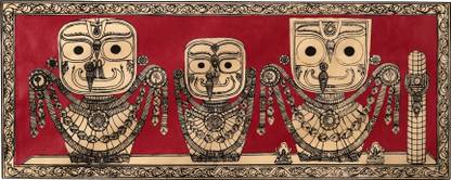 ArtSage ArtSage Exclusive Pattachitra Jagannath Dark Red Background on Silk Cloth Natural Colors 16.5 inch x 6.5 inch Painting