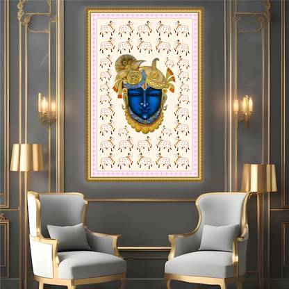 Vrinda Offset Traditional Vitthal Nath Ji with Cows Pichwai Art Painting Canvas 22 inch x 16 inch Painting