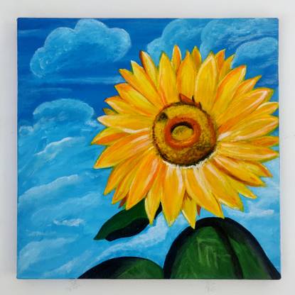 Neha Art Gallery "Sunflower" handmade canvas Acrylic 12 inch x 12 inch Painting