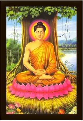 AARTKALA Gautam Buddha in Meditation Under Bodhi Tree Photo Frame Digital Reprint 14 inch x 10 inch Painting