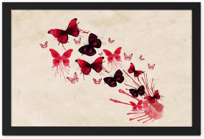 Ritwika's Beautiful Butterfly Birds Multicolored Abstract Art Wall Painting Digital Reprint 9.5 inch x 13.5 inch Painting