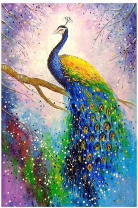 Sticker Studio Beautiful Peacock Painting - Print Laminated Frame Paintings for Livings Room. Digital Reprint 18 inch x 12 inch Painting