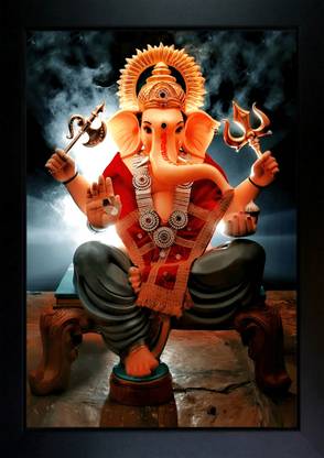 CrowdHall Ganesh JI Photo Frame | Ganpati ji Photo Frame Digital Reprint 13.5 inch x 10 inch Painting