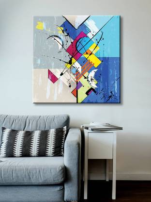 999Store Abstract Geometric Strokes Splashes Framed Canvas Wall Painting Digital Reprint 24 inch x 24 inch Painting