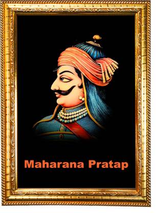 HAWAI Maharana Pratap Photo with Synthetic Wood Frame for Home Office Digital Reprint 13.5 inch x 10 inch Painting