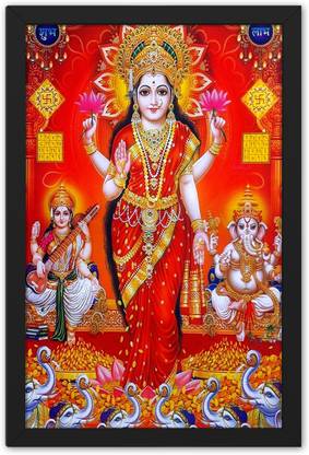 Ritwika's Laxmi Ganesh Saraswati Old Traditional Look Religious Framed Painting Digital Reprint 9.5 inch x 0.5 inch Painting