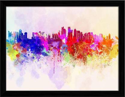 Artzfolio Doha Skyline, UAE Framed Wall Art Painting Print Canvas 12 inch x 15.3 inch Painting