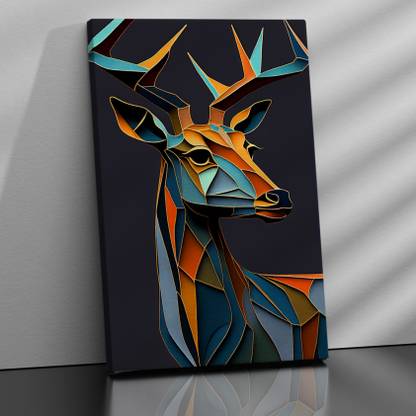 KOTART Vibrant Deer Art in Style of Pablo Picasso Canvas Painting Canvas 33 inch x 21 inch Painting