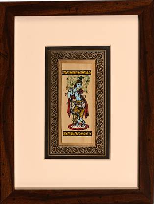 ArtSage ArtSage Exclusive, Tala Pattachitra Lord Krishna ji with Black border Palm Leaf Natural Colors 8.5 inch x 6.5 inch Painting