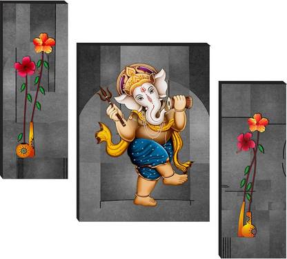 SNDArt Lord Ganesha Art Print Set Of 3 Self Adhesive MDF Painting Digital Reprint 12 inch x 18 inch Painting