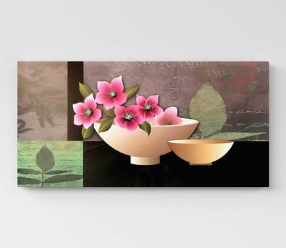 GIFTMASTER Flower Pot Painting Photo Frames For Wall Decoration Canvas 14 inch x 28 inch Painting