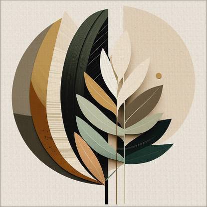 Wallfe Abstract Leafe Pine Wood Square Shape Boho Matte Wall Art Paintings Canvas 20 inch x 20 inch Painting