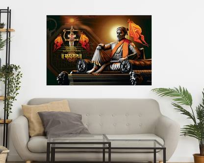 मस्तोने Chhatrapati Shivaji Maharaj on Sinhasan Luxurious UV Emboss Effect Exclusive एम्बॉस 24 inch x 36 inch पेंटिंग