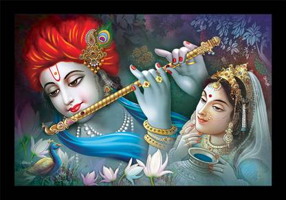 jog craft radha krishna painting| radha krishna photo frame| wooden art Digital Reprint 14 inch x 20 inch Painting