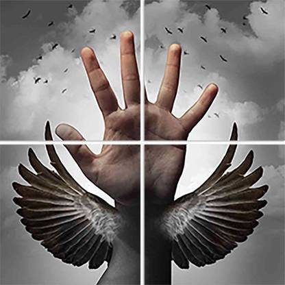 Artzfolio Human Hand Transforming Into A Bird Wing Split Painting 33.7x33.7inch (86x86cms) Digital Reprint 33.7 inch x 33.7 inch Painting
