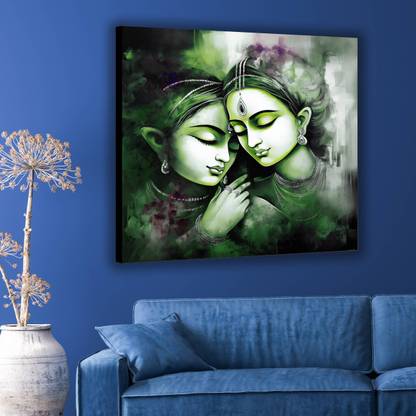 Indianara Radha Krishna Canvas Art Painting for Living Room | Bedroom | Pooja Room | Hotel Canvas 20 inch x 20 inch Painting