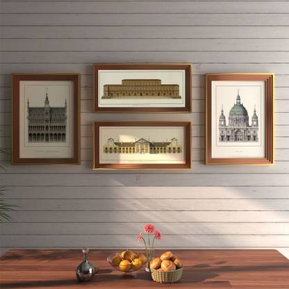 Vintage Building Set of 4 Framed Art Prints 3D Poster