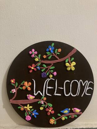 CREATIVECDESIGN Welcome Lippan Art Frame Acrylic 10 inch x 8 inch Painting