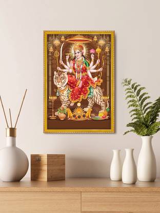 999Store Durga Maa Photo Painting With Photo Frame For Mandir Digital Reprint 8 inch x 11 inch Painting