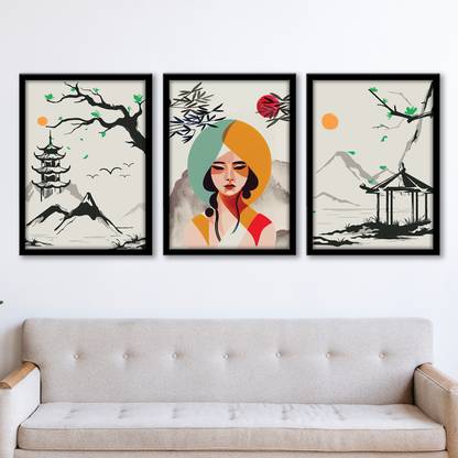 NoWorries Japanese wall art painting with frame for home decoration/Wall decor paintings Digital Reprint 14 inch x 11 inch Painting