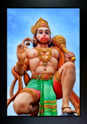 CrowdHall Hanuman JI Photo Frame | Bajrangbali Photo Frame. Digital Reprint 13.5 inch x 10 inch Painting
