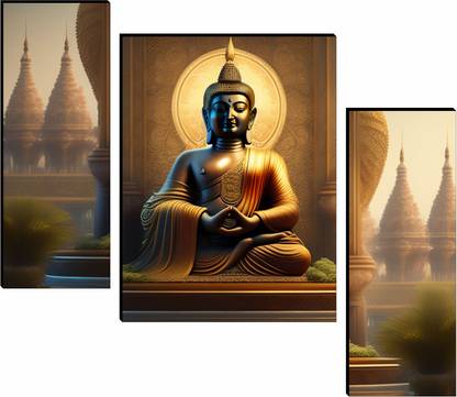 KHEDAPATI CRAFTS Buddha AI 4k set of three Digital Reprint 12 inch x 18 inch Painting