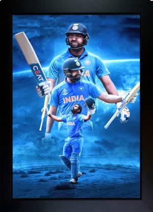CrowdHall Rohit Sharma Photo Frame | Rohit Sharma Poster Digital Reprint 13.5 inch x 10 inch Painting