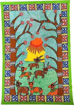 MiniArt MINI ART handmade madhubani/mithila painting (22 X 15 INCH)-UNFRAMED Canvas 22 inch x 15 inch Painting