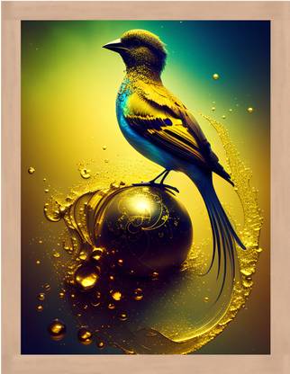 WALL PROFILE Wall Profile "Golden Bird on Orb 3D Painting 11 inch x 14 inch Painting