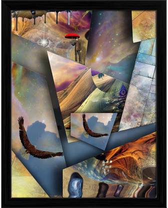 Pitaara Box Surrreal Layered Art Canvas Painting Black Synthetic Frame 18x23inch (46x58cms) Canvas 23 inch x 18 inch Painting