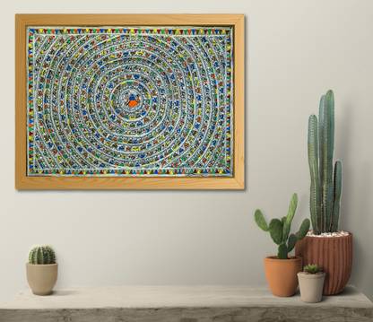 MollisArts NNNER SELF - Madhubani Painting in Godna art form Watercolor 22 inch x 30 inch Painting