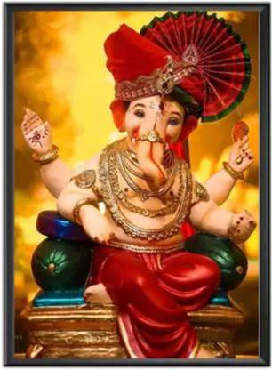 Sanvik Creations Lord Ganesh Ji Photo On MDF Wood, Modern Art Photo Frame Digital Reprint 8 inch x 6 inch Painting