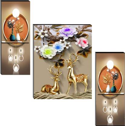 SNDArt Set Of 3 Modern Art Deer Paintings For Wall Digital Reprint 12 inch x 18 inch Painting