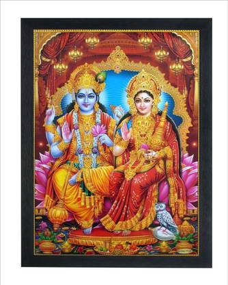Chitransh Maa Lakshmi Avatar with Lakshmi Narayana JI Diwali Pooja Wall Mounted Painting Digital Reprint 14 inch x 10 inch Painting