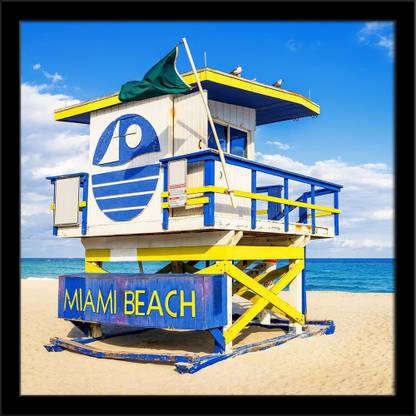 Artzfolio Lifeguard Tower in Miami Beach, Florida, USA Painting Poster Digital Reprint 13 inch x 13 inch Painting