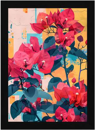 FRIZZY ARTS Tropical Crimson Bougainvillea Digital Reprint 20 inch x 14 inch Painting