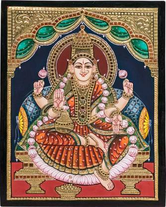 Mangala Arts Mangala Arts Lakshmi Antique Tanjore Painting, 15x12 Inches Natural Colors 15 inch x 12 inch Painting