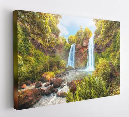 GIFTMASTER Mountain Waterfall Landscape Scenery Art Waterfall Pictures For Living Room Canvas 12 inch x 18 inch Painting
