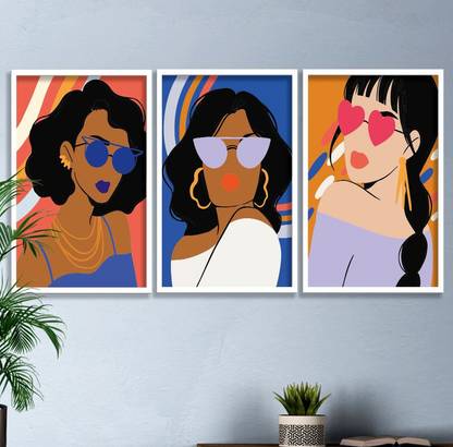 saf Set of 3 Modern Boho Art Wall Painting For Home And office Digital Reprint 14 inch x 11 inch Painting