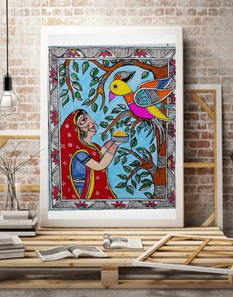 rai art and craft Madhubani Painting | Traditional Mithila Art | Handmade Canvas board 8* 10 inch Canvas 10 inch x 8 inch Painting