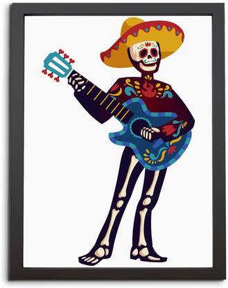 TheKarkhana “Mexican Boho Skeleton Playing Guitar Halloween" Laminated (Without Glass) Digital Reprint 12 inch x 8 inch Painting