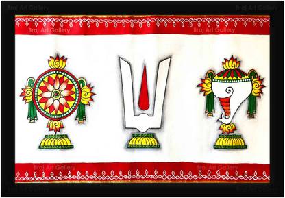 Braj Art Gallery Shankh Chakra Tilak Venkateswara Tirupati Balaji Symbol Photo Frame Digital Reprint 13.5 inch x 19.5 inch Painting