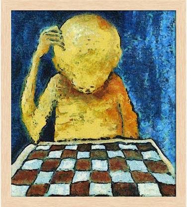 Artzfolio Lonesome Chess Player Canvas Painting Natural Brown Frame 20x22.5inch (51x57cms) Canvas 22.5 inch x 20 inch Painting