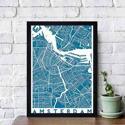 Chaque Decor "Amsterdam Map" Texture Paper Framed Art Print Digital Reprint 13.25 inch x 19.25 inch Painting