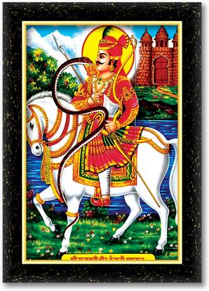 ARAAKA VEER TEJAJI MAHARAJ photo frame (Wood Base and Front Laminated) Acrylic 12 inch x 8 inch Painting