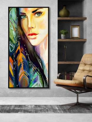 999Store Girl Face Art With Indian Look Modern Art Canvas Painting For Home Wall Décor Canvas 48 inch x 24 inch Painting