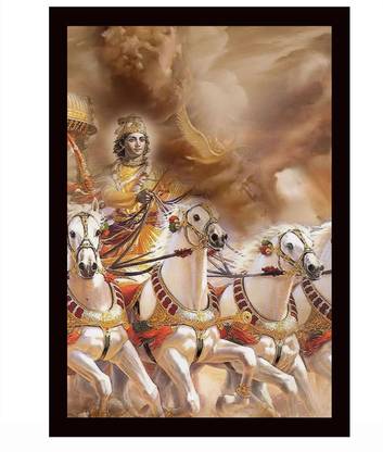 Chaque Decor Black Frame Krishna & Arjun Texture Paper Art Print WithoutGlass,Multi Digital Reprint 20 inch x 14 inch Painting